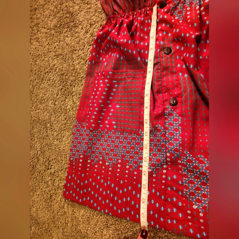 WISH Red Blue Tribal Print Strapless Dress - Picture 9 of 10